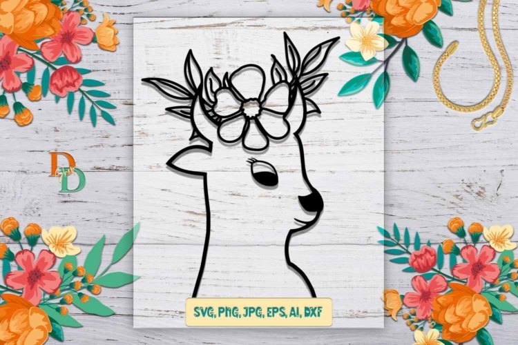Goat SVG file with Flowers Animal Digital File For Cutting