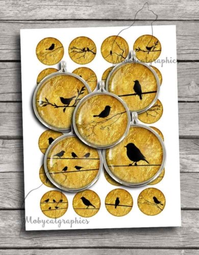 Golden Bird Silhouettes Circle Images
