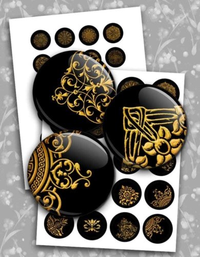Golden Victorian Ornaments Printable Buttons