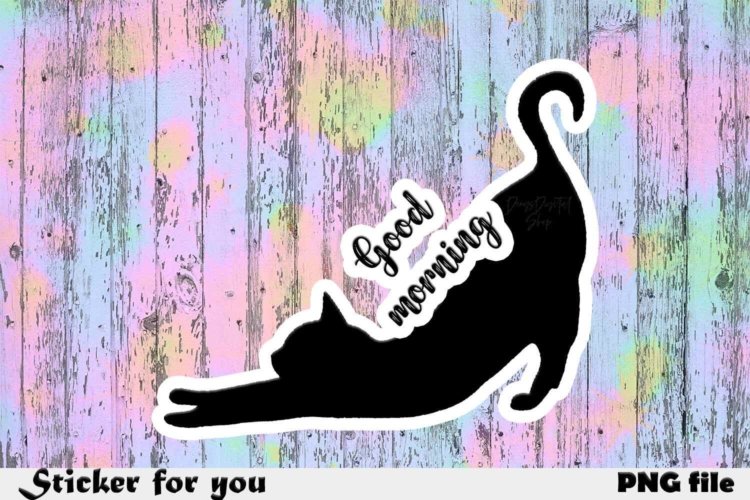 Good Morning Black Cat Printable Sticker Images