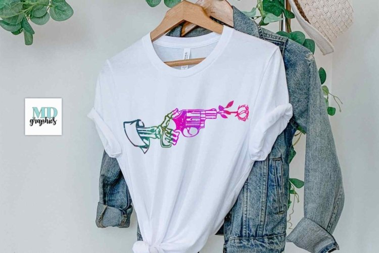 Gun With Rose PNG Sublimation for Printable