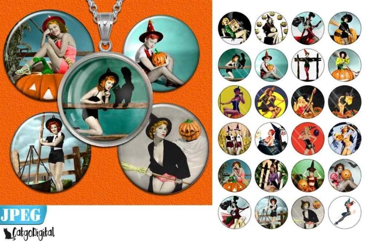 Halloween Pinups Circle printable images Scrapbooking