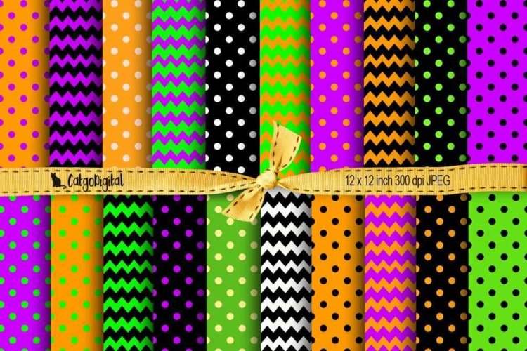 Halloween Scrapbooking Papers Chevron Polka Dots