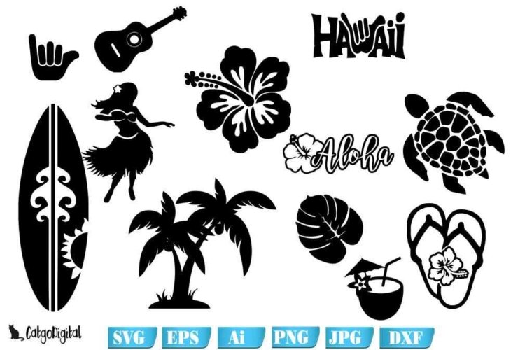 Hawaiian Clipart Aloha Silhouettes SVG PNG JPG EPS AI DXF