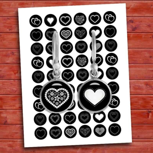 Hearts Black and White Printable Circles