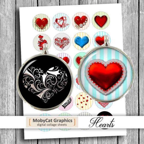 Hearts Circle Printable Collage Sheet Instant Download