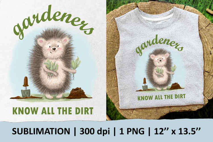 Hedgehog is planting seedlings – 1 sublimation design,