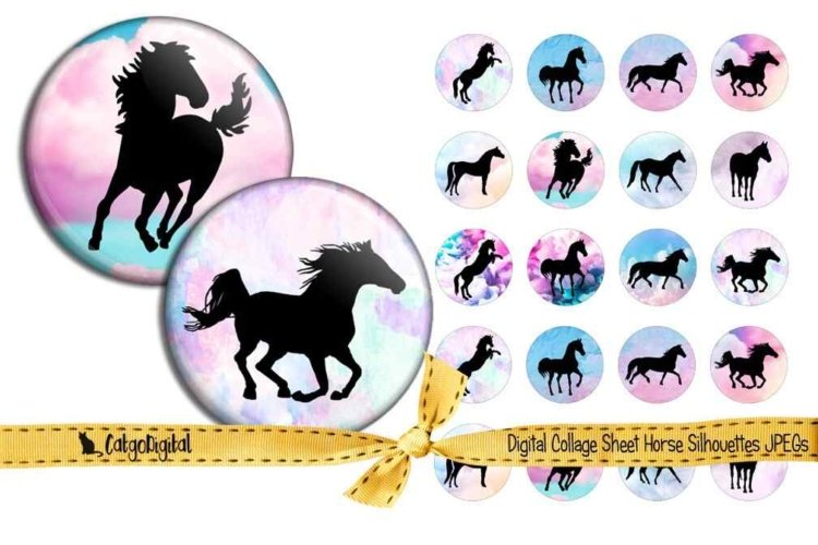 Horse Silhouettes Printable Digital Collage Sheet