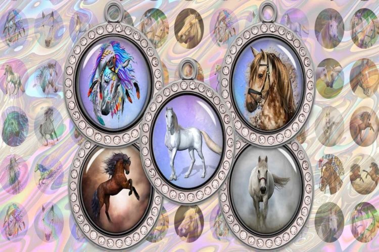 Horses Digital Collage Sheets Horses Images Ovals for Prints