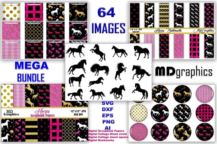 Horses Mega Bundle Digital Download Design For Crafts