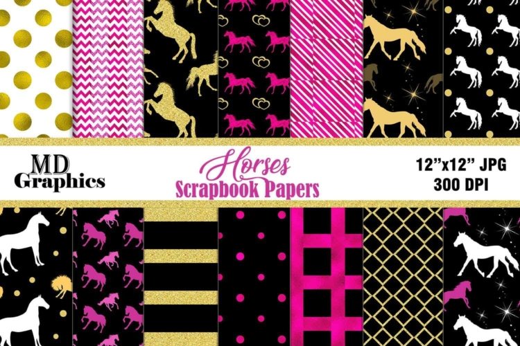Horses Scrapbook Papers and Printable Cards