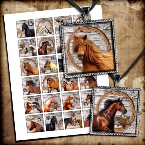 Horses Square Images Printable Collage Sheet