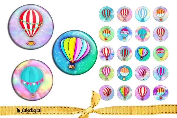 Hot air balloons Round Digital printable images