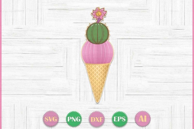 Ice Cream with Cactus Symbol SVG for Print