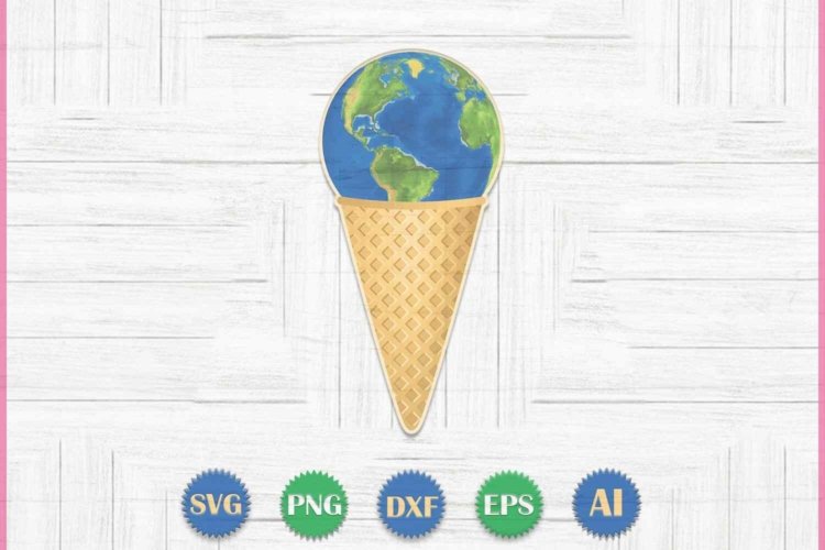 Ice Cream with Earth Globe Symbol SVG for Printable