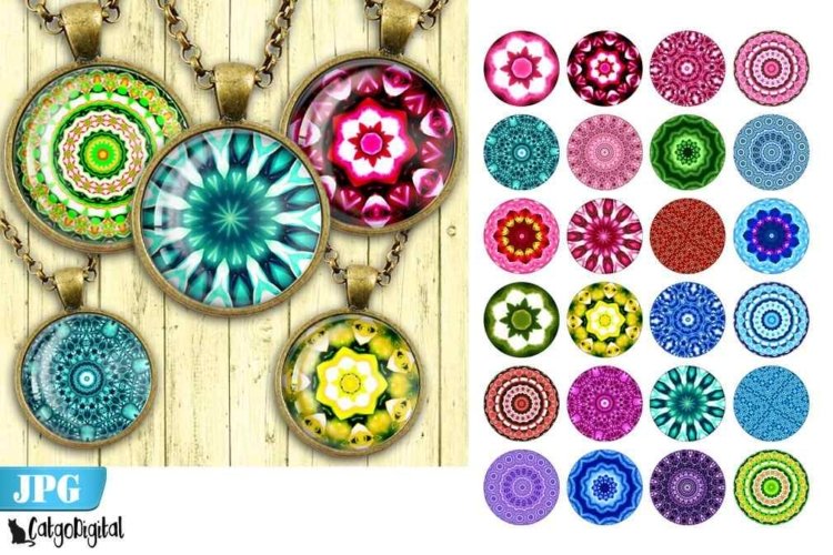 Kaleidoscope mandala bottle cap printable images
