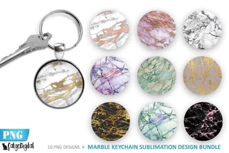 Keyring Sublimation Designs PNG Marble Keychain Bundle