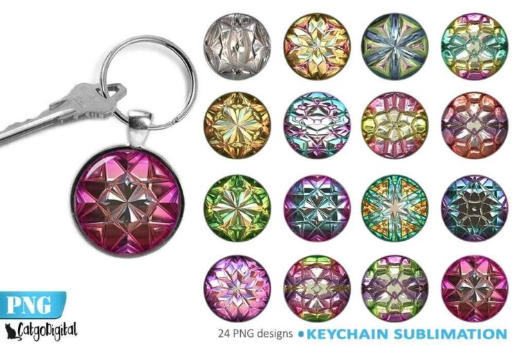 Keyring Sublimation Designs PNG Shiny Jewels Keychain Bundle