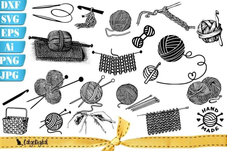 Knitting Clipart Silhouettes