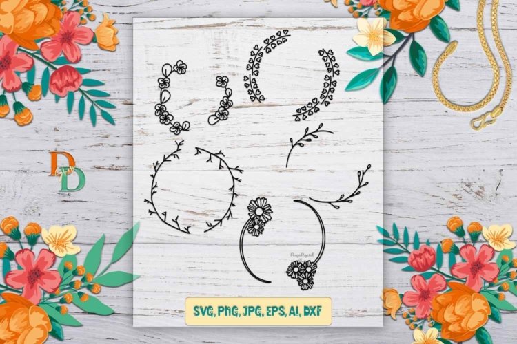 Laurel Wreaths SVG Bundle Frames with Flowers for Printable
