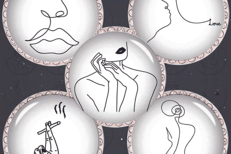 Line Art Circle Digital Collage Sheet Woman Round Images