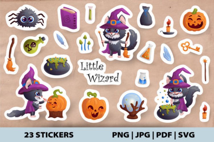 Cat Little Wizard 23 printable stickers