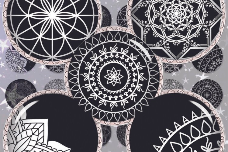 Mandala Silhouette Circles Digital Collage Sheet