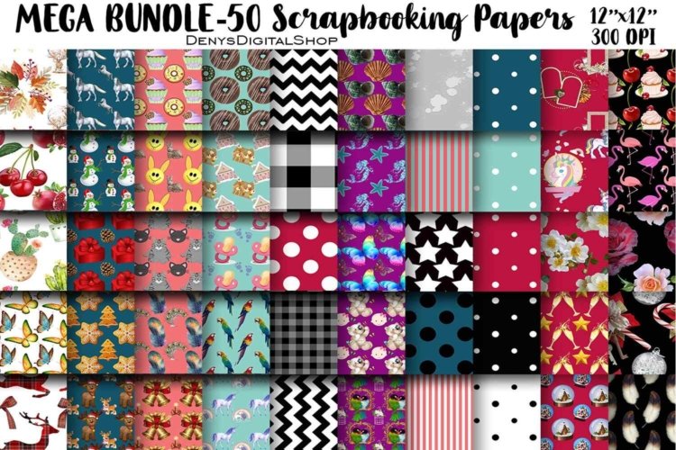 Mega bundle Digital Scrapbooking Papers Digital Cards Prints