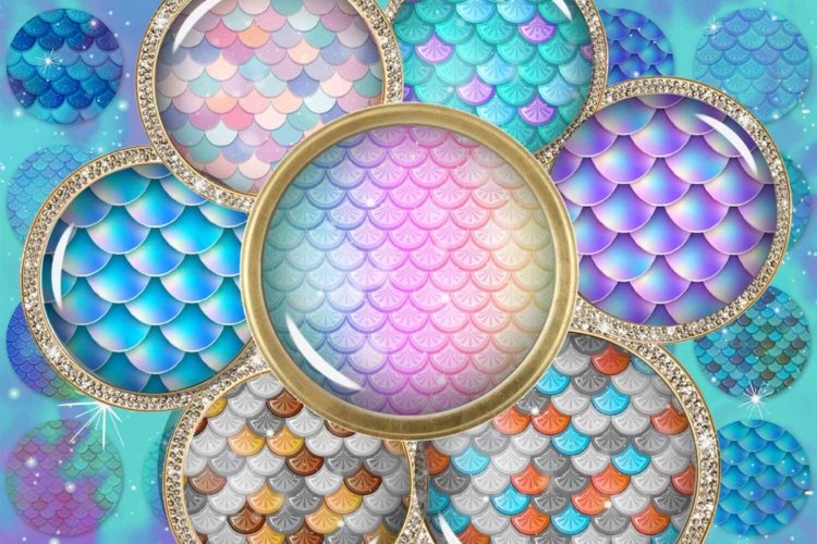 Mermaid Digital Collage Sheet Circle Images For Buttons
