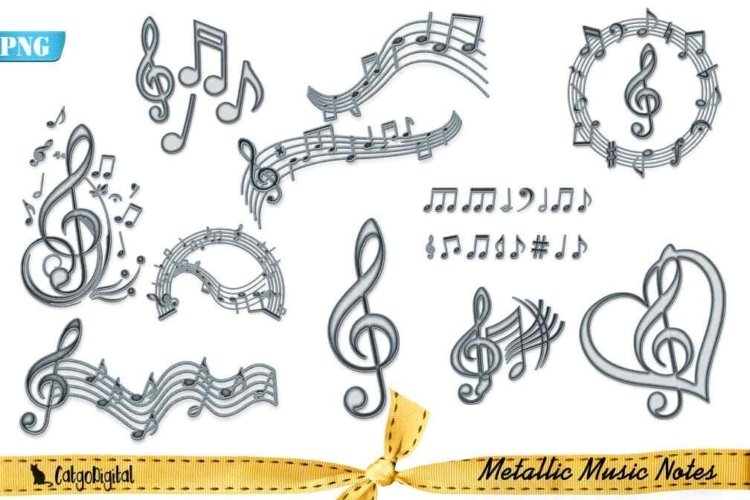Metallic Music Notes 10 PNG files