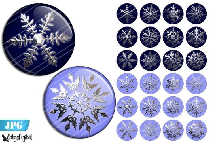 Metallic Snowflakes Bottle cap images Digital Collage sheet