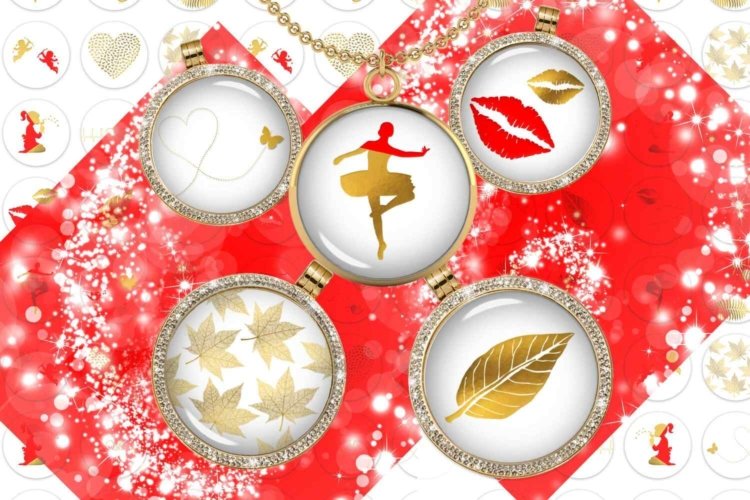Minimalist Digital Collage Sheet Red Images Gold Printables