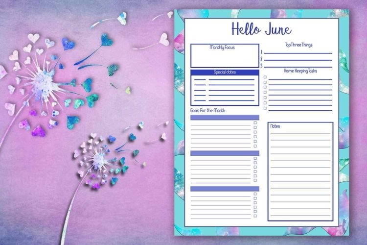 Monthly Planner Mock up Hello June Monthly Organizer