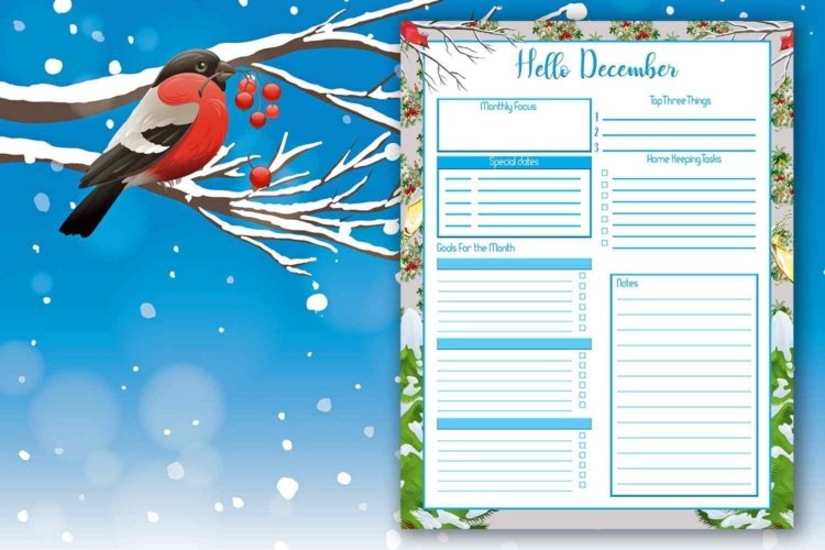 Monthly Planner for December Monthly Organizer Mock up