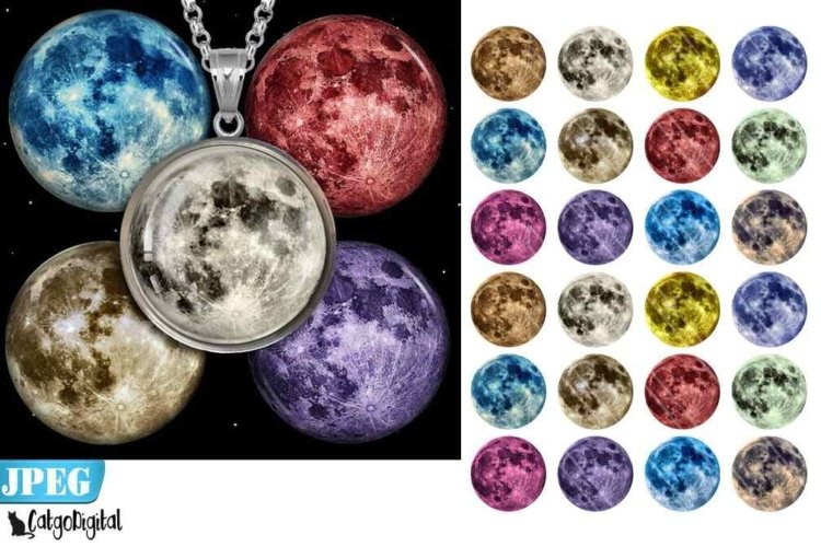 Moon Bottle cap images Digital Collage Sheets Printable