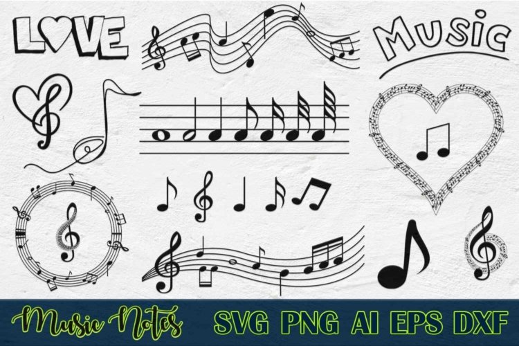 Music Notes Silhouette Bundles Note SVG Icons and Cliparts