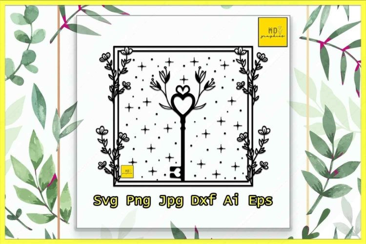 Old Key With Flowers Silhouette SVG Image