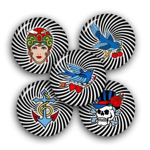 Old Tattoo Style Button Images for Printing
