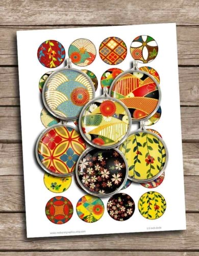 Oriental Digital Collage Sheets Japanese Printable Circles