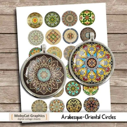 Oriental Ornaments Circle images Digital Collage Sheet