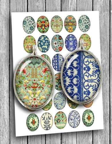 Oriental Patterns Ovals Digital Collage Sheet