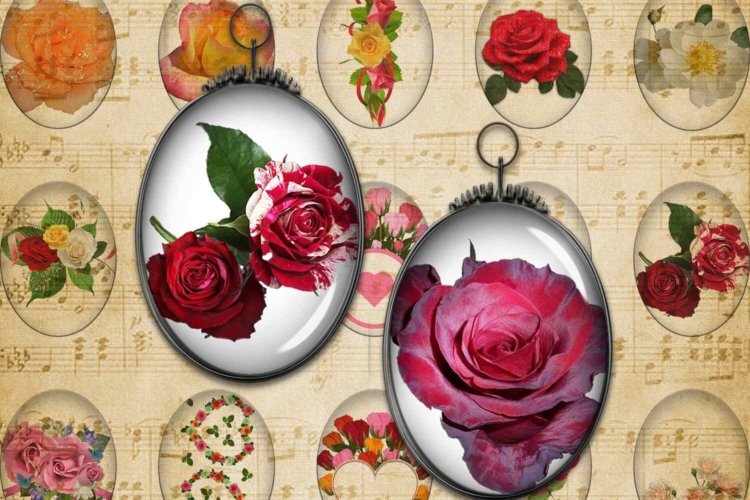 Oval Printable Flowers Digital Collage Sheet for Printable