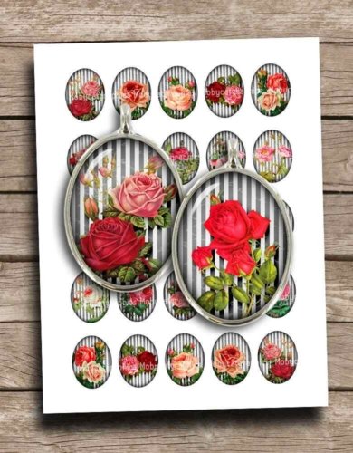 Oval Printable Roses Digital Collage sheet