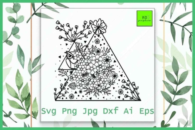 Owl with Flowers SVG Silhouette For Cricut Machine