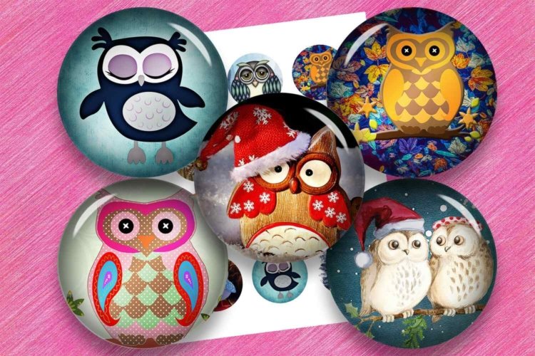 Owls Printable Circle for Bottle Cap Pendants Cabochon