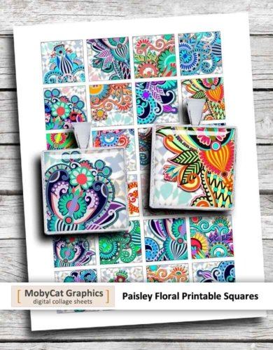 Paisley Floral Printable Squares Collage Sheet