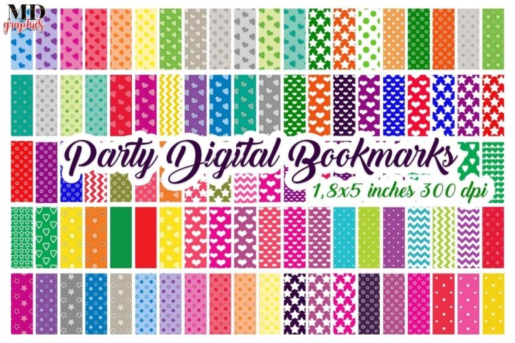Party Bookmarks Digital Colorful Stripes Printables