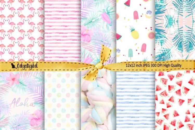 Pastel Summer Digital Papers Background Papers Scrapbooking