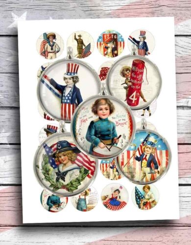 Patriotic 4th of July Round images Printable Collage Sheet