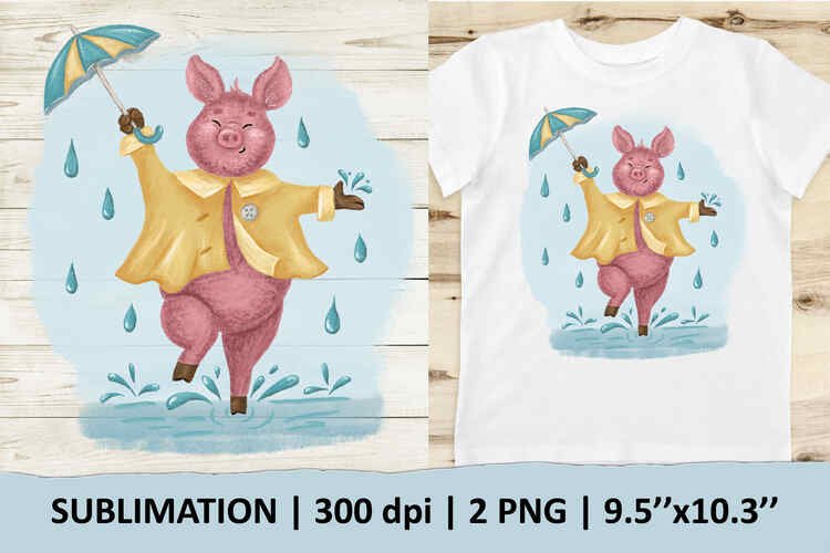 Piggy under the umbrella – 1 sublimation design, 2 PNG